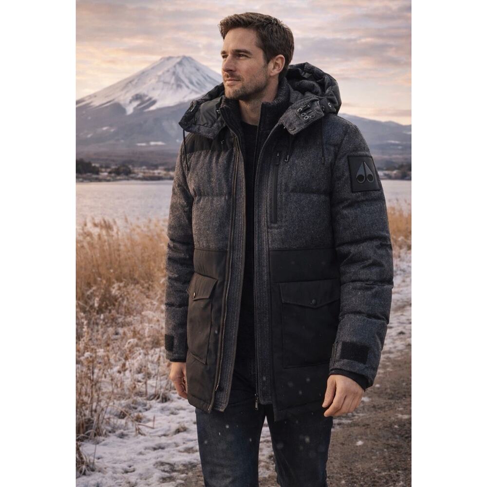 Moose Knuckles Men’s Flemington Wool Blend Down‎ Jacket Melange Missing Hood
